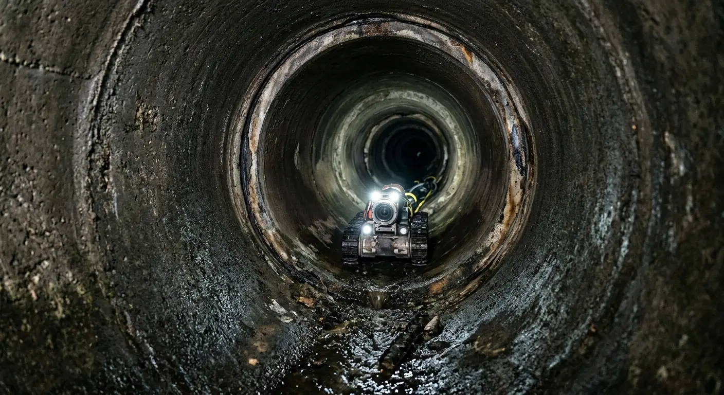Robotic sewer camera inspecting pipe interior for Drain Snake Service in East Hills
